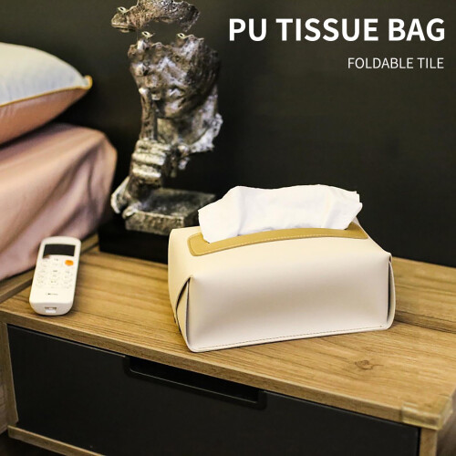 Porta-lenços retangular moderno em PU com capa para lenços, fácil de reabastecer, ideal para banheiro. 1