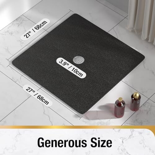 Tapete de Chuveiro Quadrado Antiderrapante 27x27 Polegadas em PVC com Dreno 1