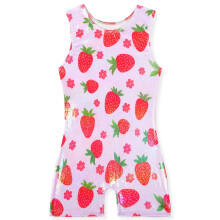 Collant de ginástica infantil brilhante com estampa de coração, borboleta e morango para acrobacias.