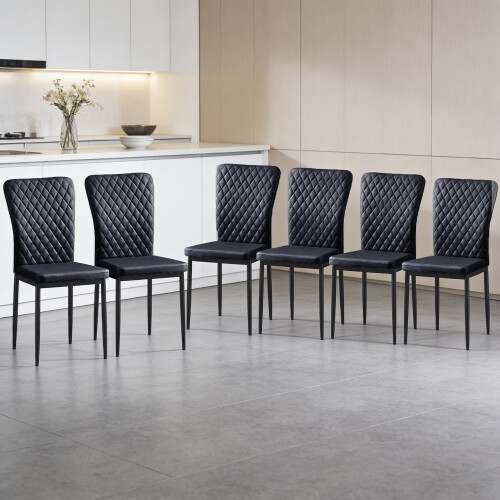 (Black(PU), 6 pcs) 4/6 Dining Chairs High Back Velvet/PU Office