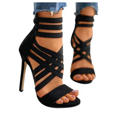 Damessandalen met stilettohakken, open teen, pumps met enkelbandje, grote maat, sandalen met hoge hakken en ritssluiting aan de achterkant.