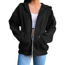 Lightweight Full Zip Hooded Jacket Women Athletic Track Top With Kangaroo Pocket For Running And Gym Workout Essentials Black L