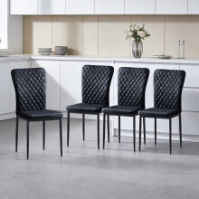 (Black(PU), 4 pcs) 4/6 Dining Chairs High Back Velvet/PU Office