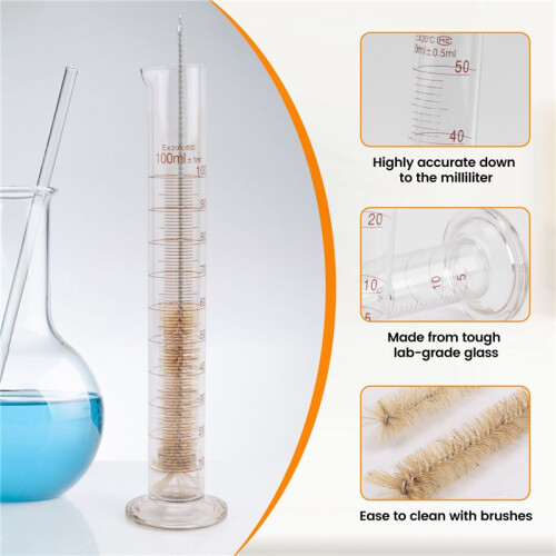Thick Glass Graduated Measuring Cylinder Set Glass With Two Brushes 2