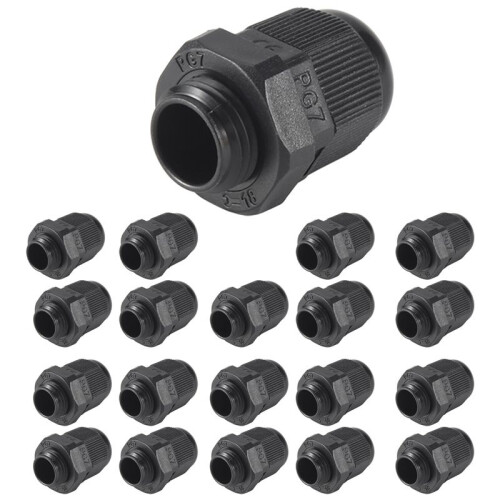 20 Pieces Black Plastic Waterproof Cable Gland Connector PG7 1