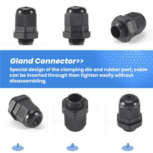 20 Pieces Black Plastic Waterproof Cable Gland Connector PG7 2