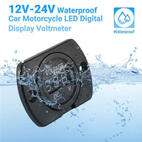 12V-24V Waterproof Car Motorcycle LED Digital Display Voltmeter Voltage Meter Black 2