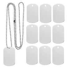25 Pack Aluminum Blank Dog Tags for Laser-Engraving with 24 Inches of Stainless Steel Chain Silver