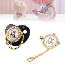 Baby-Schnuller Bling Ich liebe dich Muster mit Kettenclip für 6-18 Monate Schwarz M