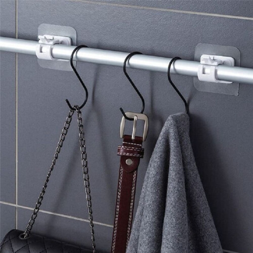20Pcs Self Adhesive Curtain Bracket Holder Rod Hooks Wall Curtain Hanging Fixed Clip Adjustable Storage Hooks Clamp-A 2