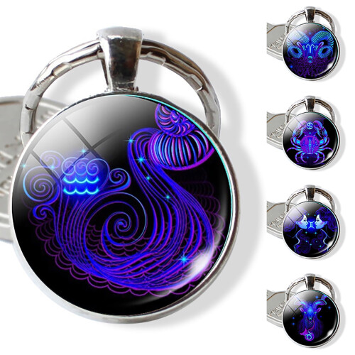 Μπρελόκ opvise Exquisite12Constellation Design Γυάλινη τσάντα μπρελόκ για δώρο Υδροχόος