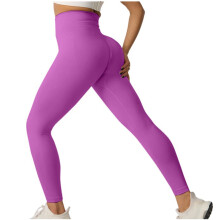 Yogabukser Kvinder Ensfarvet Hurtigtørrende Elastisk Høj Talje Tætsiddende Løft Hofte Yogabukser Hot Pink BS