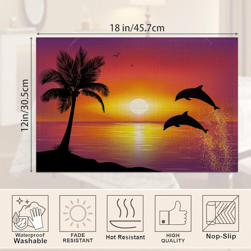 Σουπλά Dolphins σετ 6 τεμαχίων, σουπλά Palm Tree Sunset, ανθεκτικά στη θερμότητα, πλενόμενα, 1