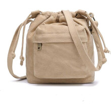 Bolsa transversal feminina, pequena, de lona, com cordão, estilo boho.