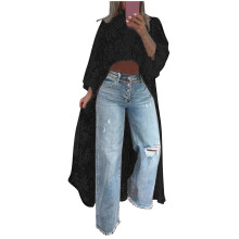 Dame langermede blondetopper med uthuling - Plus size-vennlige basisbluser med lang kant og elastisk kant (S-3XL)
