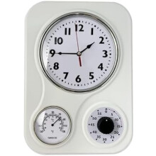 Retro Kitchen Wall Clock 9.5"x12.5", White, with Thermometer & 60-Min Timer – Ideal for Kitchen, Office, Diner