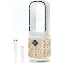 14" Quiet Bladeless Desk Fan, 9 Speeds, 3 Lights, 5000mAh USB Rechargeable, 60 Oscillating, for Office/Living Room/Bedroom, White