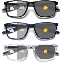 Ochelari de citit fotocromatici pentru bărbați și femei TR90Sport Reader cu filtru UV antireflex (negru mat + albastru mat + transparent, + 1,5)