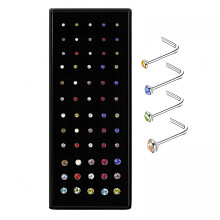 DESIGNICE 60Pcs Nose Studs for Women & Men – 316L Stainless Steel CZ L-Shaped, Bone, Hoop & Flat Back, 22G/16G, Compatible with Standard Nose