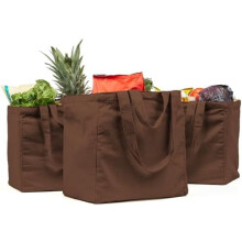 Canvas Grocery Bag 3pc XL Set with Real Pockets, Long Shoulder Strap and Short Handle. Heavy Duty, Foldable, Washable
