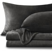 Flannellagner Queen Size Mørkegrå - Superbløde fleecelagnersæt Fluffy Ekstra Plys, 4 dele (inkluderer stræklagen, fladt lagen, 2 pudebetræk)