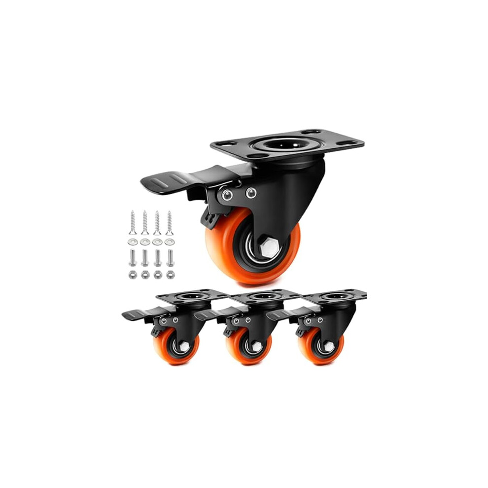 2" Heavy Duty Locking Casters Set Of 4, Quiet Polyurethane Wheels, Swivel Plate For Furniture/Workbench Â Includes Screws 9482726761211