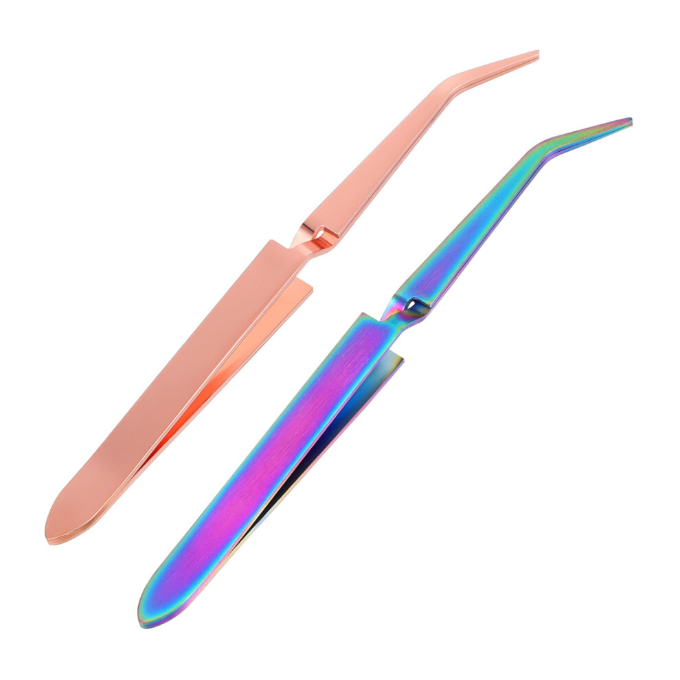 2 Pcs Stainless Steel Nail Tweezers with Precision Angled Tips for Manicure and Nail Art Rose Gold