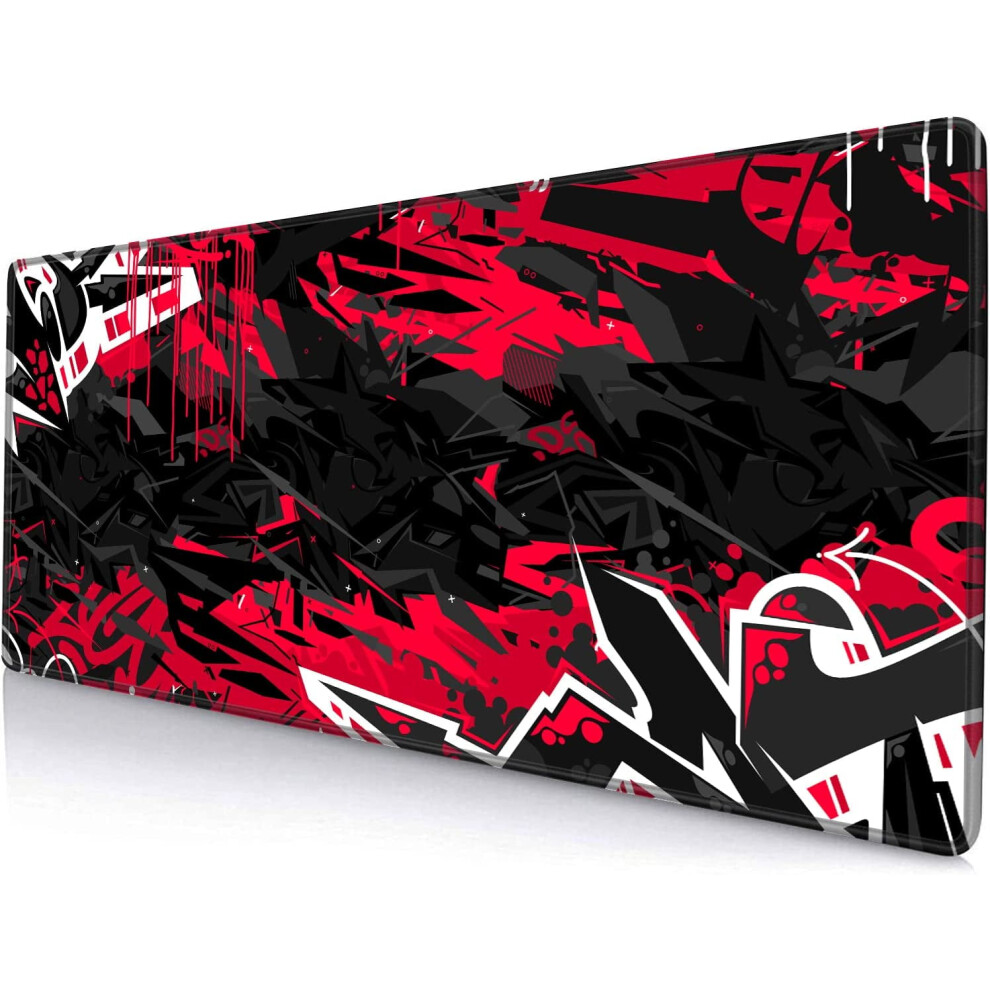 Mouse Pad Gaming, Large Xxl Mouse Pads, Non-Slip Rubber Base Mousepad, Keyboard Mouse Mat Desk Pad With Stitched Edges, 31.5X11.8 Inch Black/Red 9482726761761