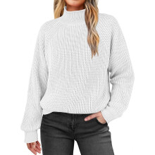 Women's Turtleneck Sweater High Neck Knit Top Acrylic Winter Sweater Cuffed Long Sleeve Sweater Solid Color Pullover S-2XL