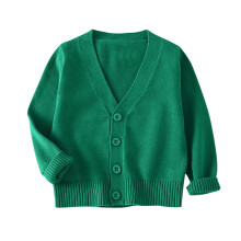 Children's Cardigan Solid Color Long Sleeved Fleece Knitted V Neck Sweater for Kids Versatile Matching Cold Days Outdoor Wear(Green,7-8 Years)