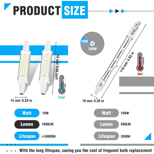 Ampoule LED R7S 3000K Blanc chaud 100W 78 mm (2 pièces) 1