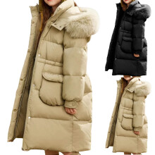Giacca imbottita di media lunghezza per bambini, spessa e con cappuccio bordato di pelliccia – Cappotto invernale caldo per bambine e bambini,