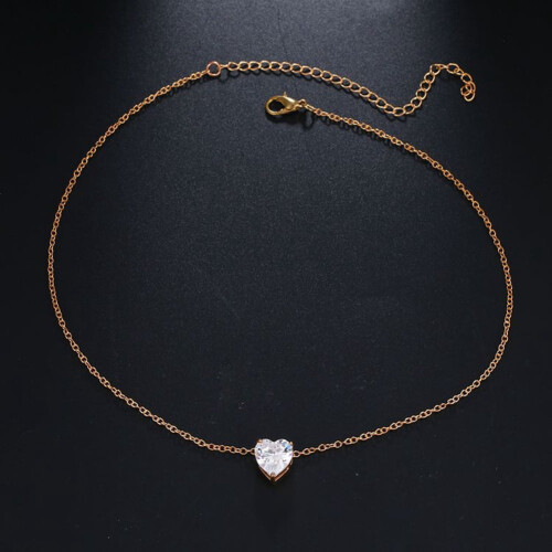 Herzförmige Strassanhänger-Halskette, goldfarben, 5-teilig 2