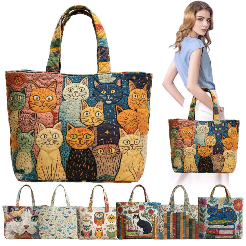 Τσάντα Yocbz Spring Tote – Γυναικεία τσάντα Hello Spring Cat & Owl από καμβά, δώρο για λάτρεις 1