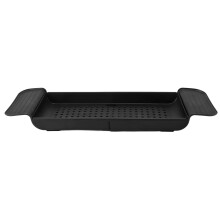Expandable Bathtub Storage Rack with Adjustable Shelf and Drain Holes for Bathroom (Black)