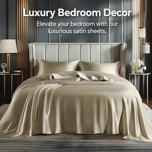Satin Queen Sheets Set 4pcs – Luxe Taupe, Deep Pocket 1