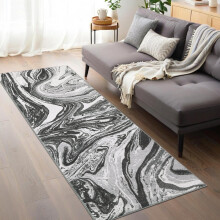 Modern abstract runner rug gray 2 ft x 6 ft low pile