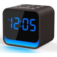 Wooden Sound Machine Alarm Clock - Gentle Birdsong & White Noise, Small Digital Clock, Walnut Wood, Compatible with Bedroom Use