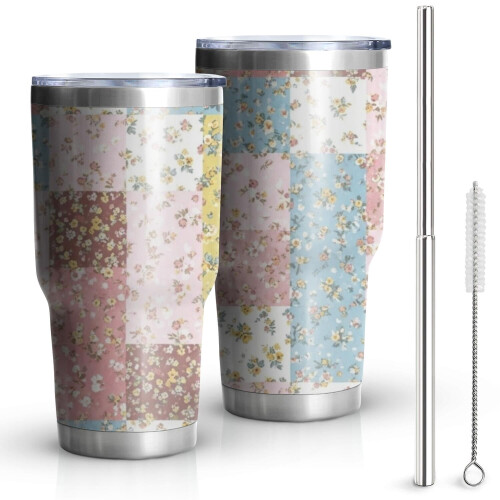 30oz Vakuumisolierter Becher mit Blumenmuster und Deckel