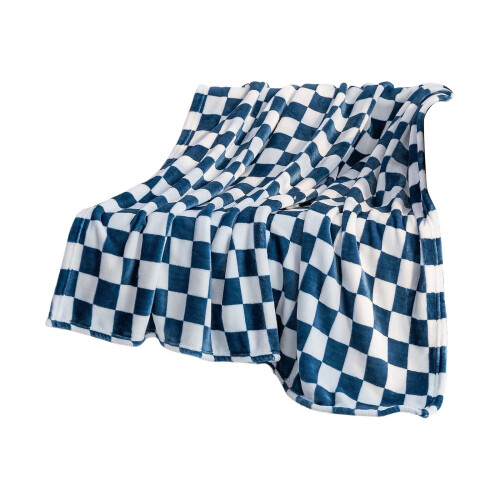 Checkered Flannel Blanket Polyester 100x70cm Black White 1