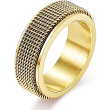 Angstverminderende ring voor mannen – 8 mm titanium roestvrijstalen draaibare ring, geweven mesh fidgetring, goud/zilver/zwart, compatibel met