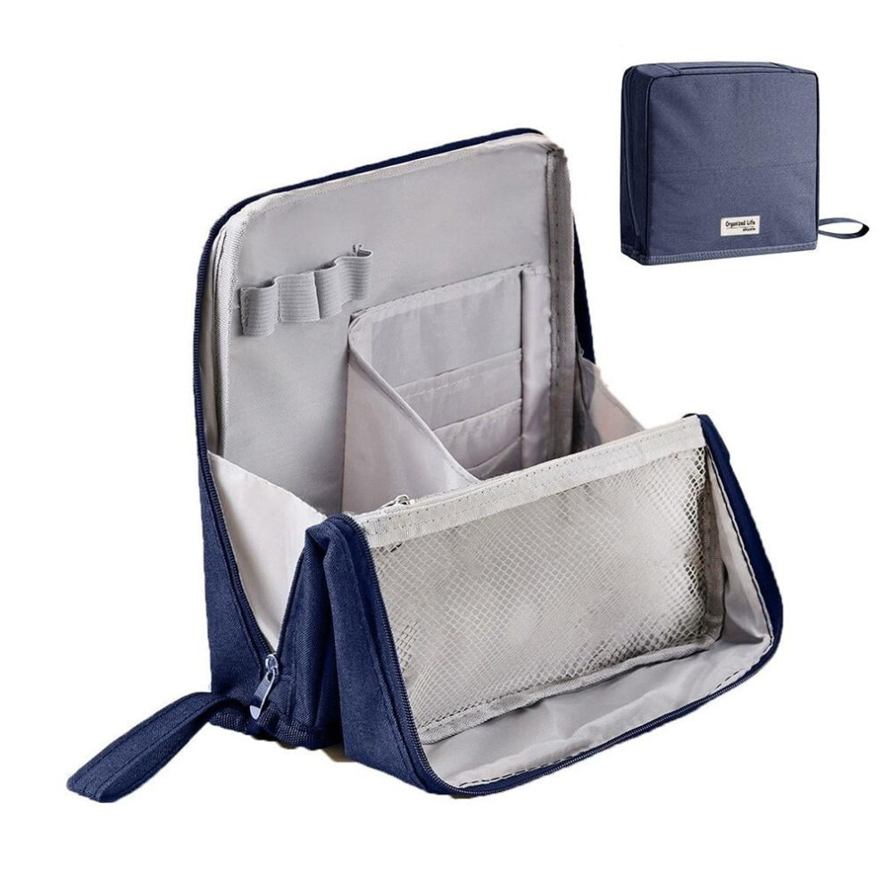 Beige Portable Makeup Organizer Bag With Mirror Â Large Capacity, Waterproof Canvas, Travel-Friendly, Multi-Layer (Beige)