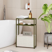 Slim Side Table with Fabric Basket Forest Green Camel Brown