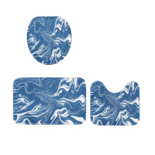 Ensemble de tapis de bain 3 pièces bleu – Tapis en forme de U effet marbre, couvercle