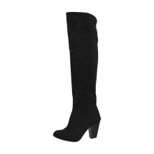 Botas de mujer sin cordones, tacón alto, color liso, cálidas para invierno, hasta la rodilla, punta redonda, de ante, zapatos de mujer para Navidad