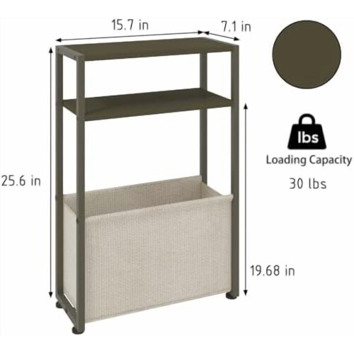 Slim Side Table with Fabric Basket Forest Green Camel Brown 1