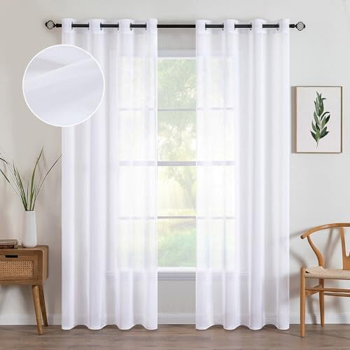 2-Pack White Semi-Sheer Grommet Curtains 54x63 in