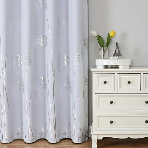Palm Tree Curtains Greyish White Silver 52x72 Inch Room 1