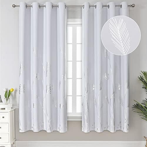 Palm Tree Curtains Greyish White Silver 52x72 Inch Room