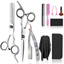 Professional 11 Pcs Hair Cutting Tools - Baber Scissors, Blend Shears, Straight Edge Razor, Thinning Shears for Hair Cutting